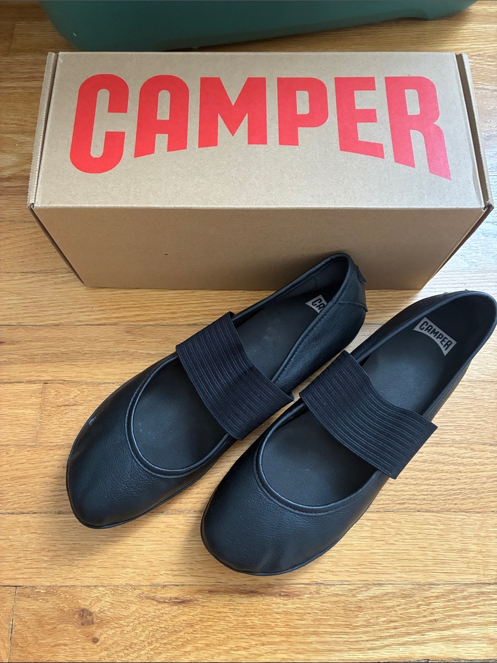Camper Kids Black Elastic-Strap Mary Jane Flats